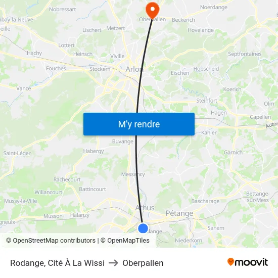 Rodange, Cité À La Wissi to Oberpallen map