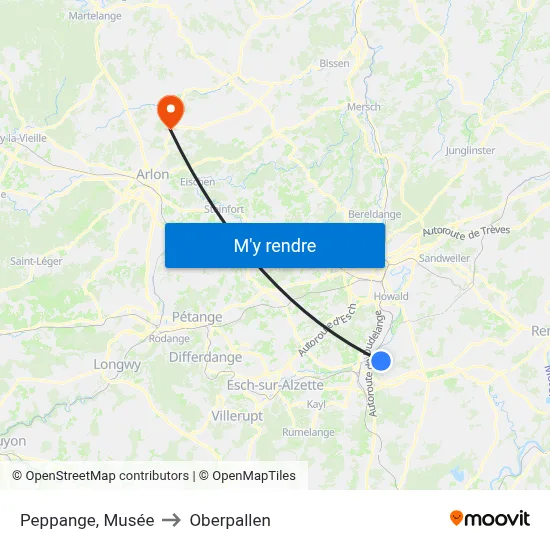 Peppange, Musée to Oberpallen map