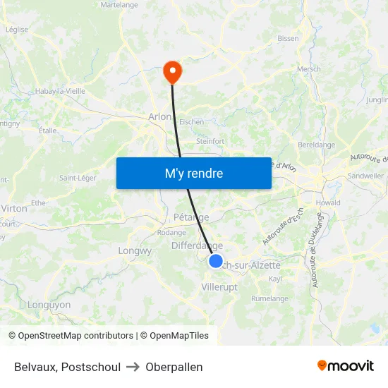 Belvaux, Postschoul to Oberpallen map