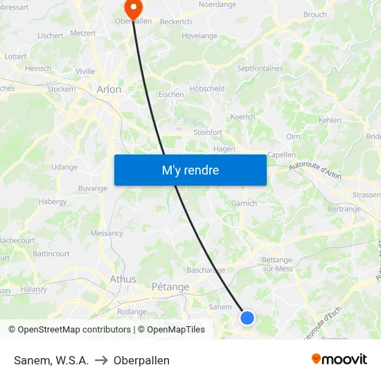 Sanem, W.S.A. to Oberpallen map