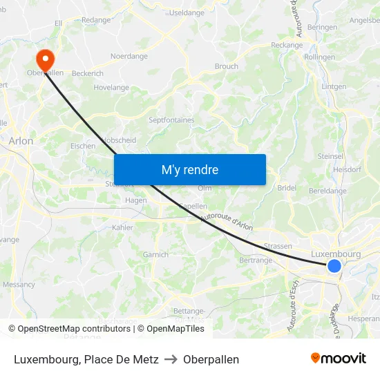 Luxembourg, Place De Metz to Oberpallen map