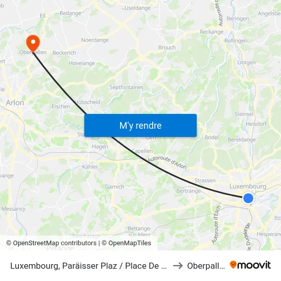 Luxembourg, Paräisser Plaz / Place De Paris to Oberpallen map