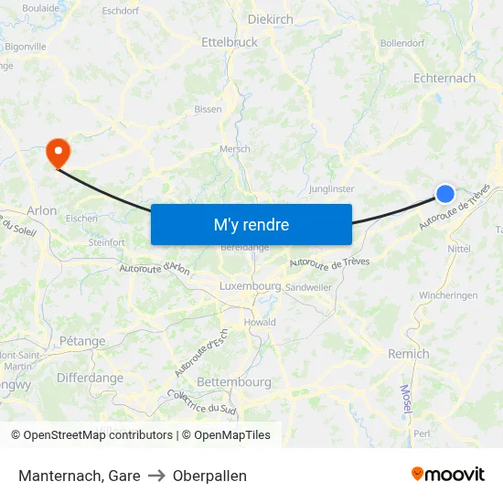 Manternach, Gare to Oberpallen map