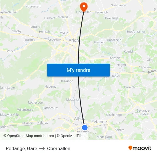 Rodange, Gare to Oberpallen map