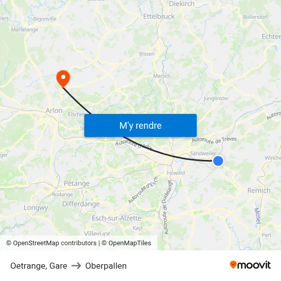 Oetrange, Gare to Oberpallen map