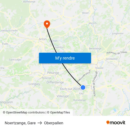 Noertzange, Gare to Oberpallen map