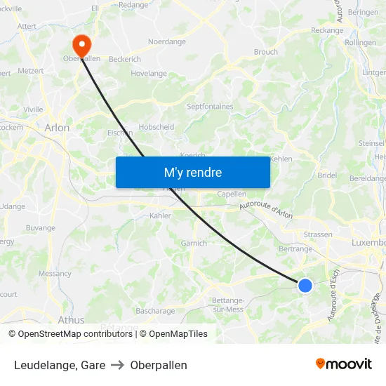 Leudelange, Gare to Oberpallen map