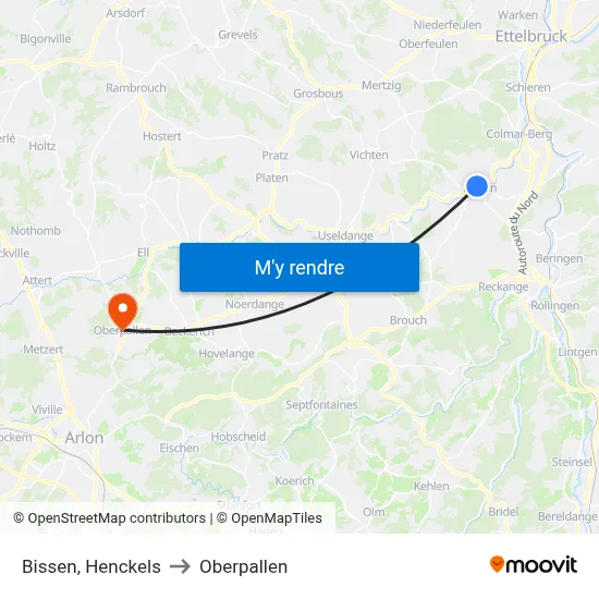 Bissen, Henckels to Oberpallen map