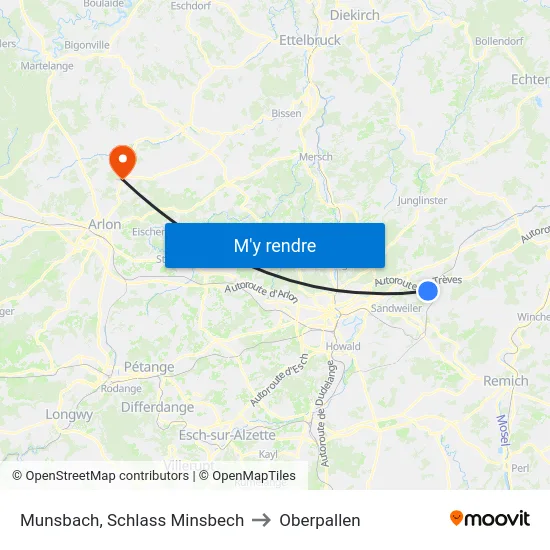 Munsbach, Schlass Minsbech to Oberpallen map