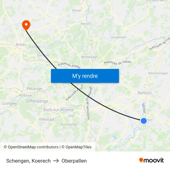Schengen, Koerech to Oberpallen map