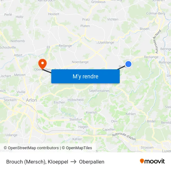 Brouch (Mersch), Kloeppel to Oberpallen map
