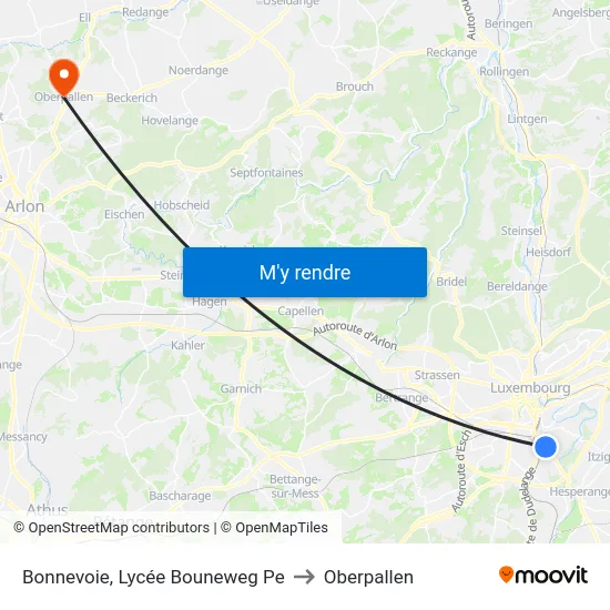 Bonnevoie, Lycée Bouneweg Pe to Oberpallen map