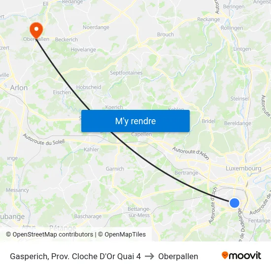 Gasperich, Prov. Cloche D'Or Quai 4 to Oberpallen map