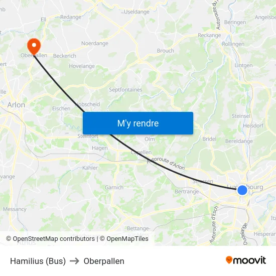 Hamilius (Bus) to Oberpallen map