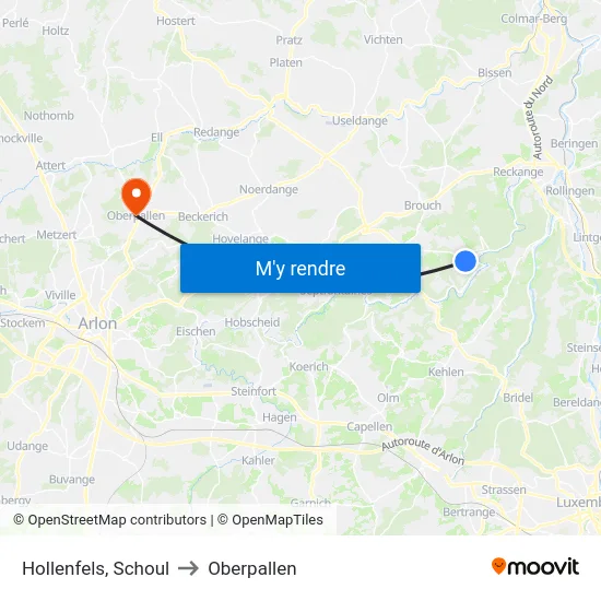 Hollenfels, Schoul to Oberpallen map