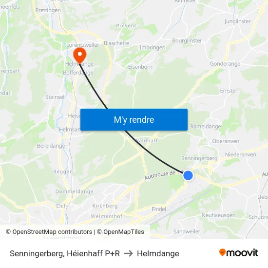 Senningerberg, Héienhaff P+R to Helmdange map
