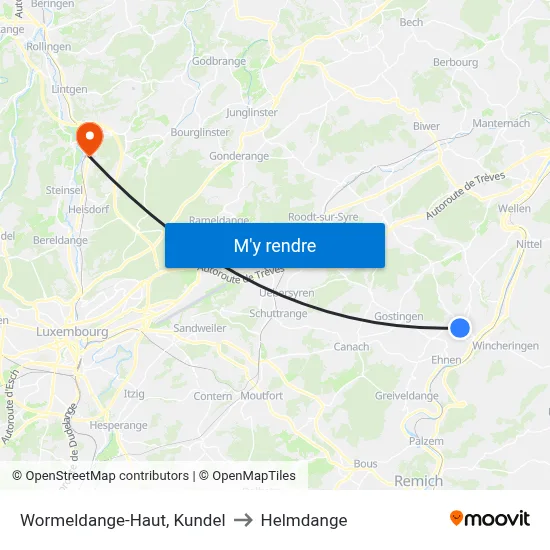 Wormeldange-Haut, Kundel to Helmdange map