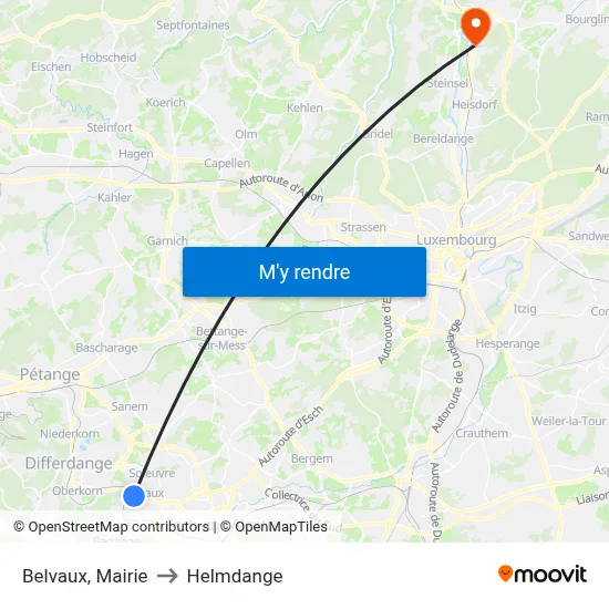Belvaux, Mairie to Helmdange map