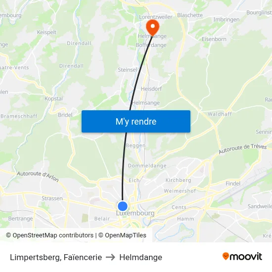 Limpertsberg, Faïencerie to Helmdange map