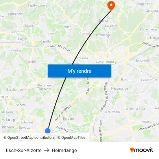 Esch-Sur-Alzette to Helmdange map