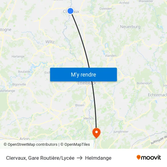 Clervaux, Gare Routière/Lycée to Helmdange map