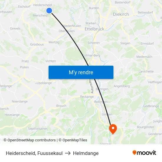 Heiderscheid, Fuussekaul to Helmdange map