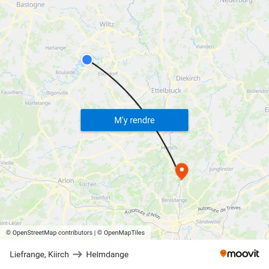 Liefrange, Kiirch to Helmdange map