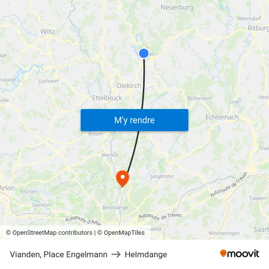 Vianden, Place Engelmann to Helmdange map