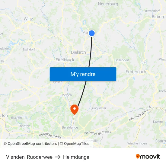 Vianden, Ruoderwee to Helmdange map