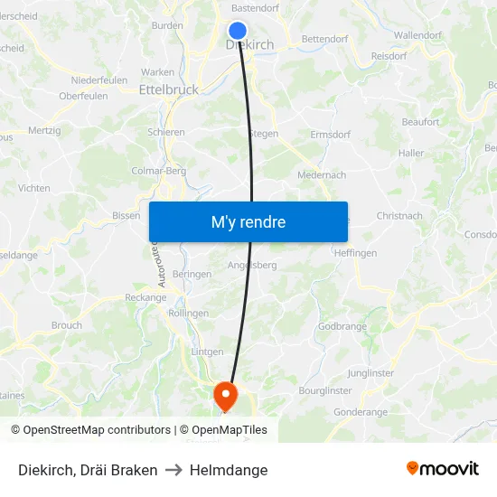 Diekirch, Dräi Braken to Helmdange map