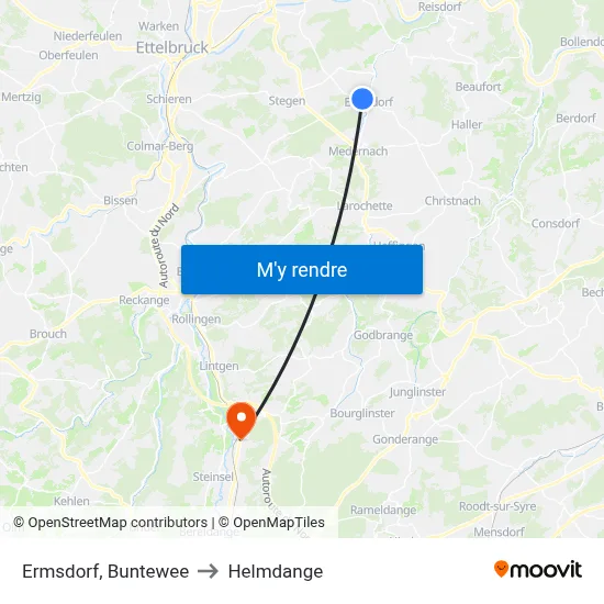 Ermsdorf, Buntewee to Helmdange map