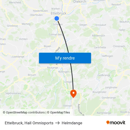 Ettelbruck, Hall Omnisports to Helmdange map