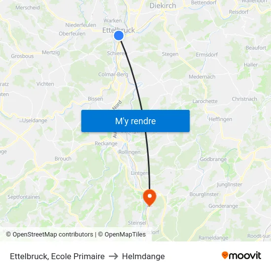 Ettelbruck, Ecole Primaire to Helmdange map