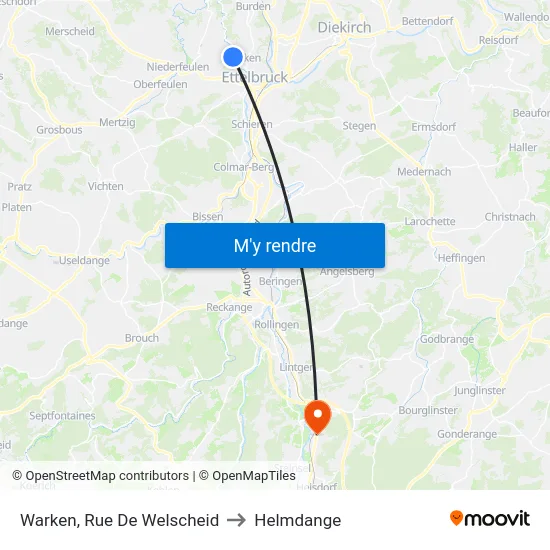 Warken, Rue De Welscheid to Helmdange map