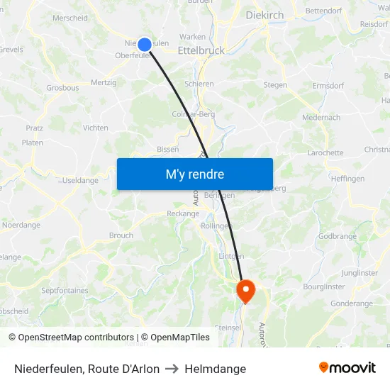 Niederfeulen, Route D'Arlon to Helmdange map