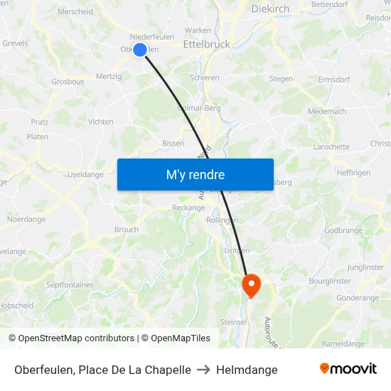 Oberfeulen, Place De La Chapelle to Helmdange map