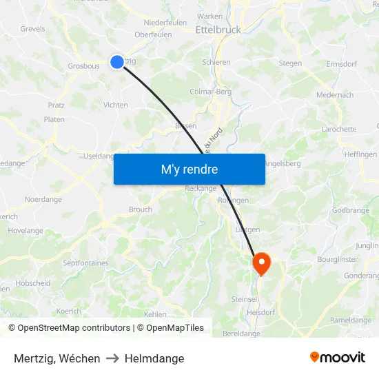 Mertzig, Wéchen to Helmdange map