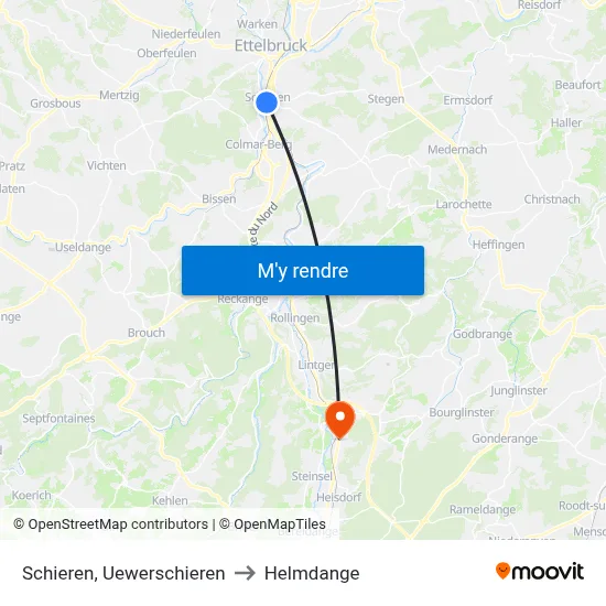 Schieren, Uewerschieren to Helmdange map