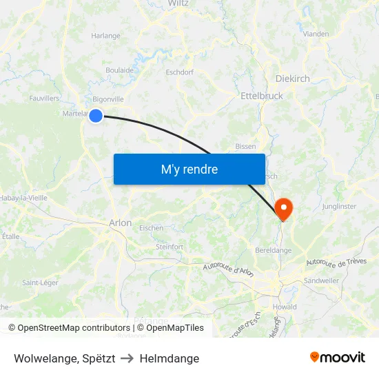 Wolwelange, Spëtzt to Helmdange map