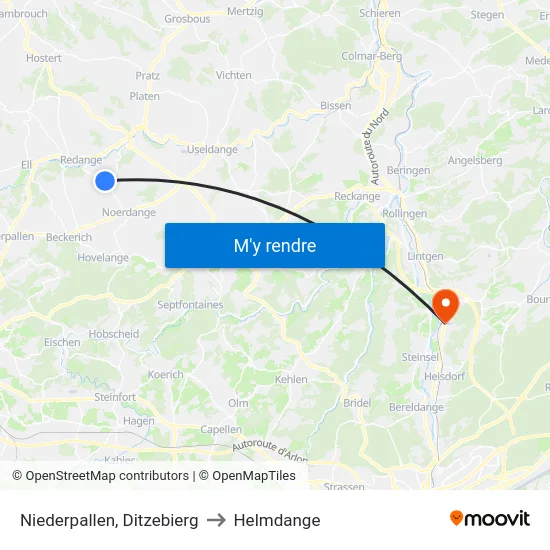 Niederpallen, Ditzebierg to Helmdange map