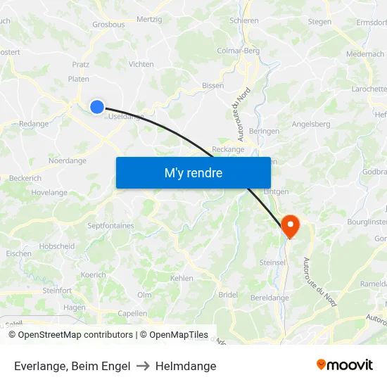 Everlange, Beim Engel to Helmdange map