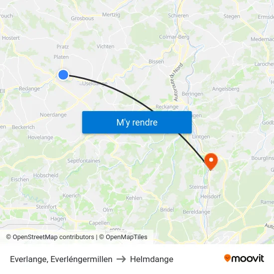 Everlange, Everléngermillen to Helmdange map