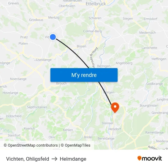 Vichten, Ohligsfeld to Helmdange map