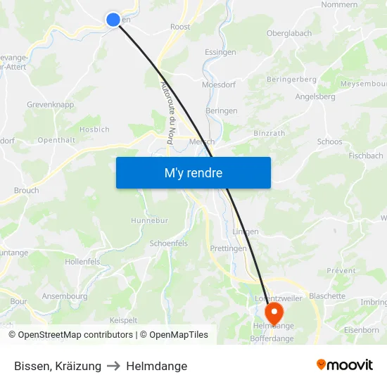 Bissen, Kräizung to Helmdange map