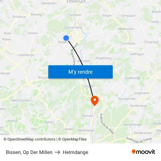 Bissen, Op Der Millen to Helmdange map