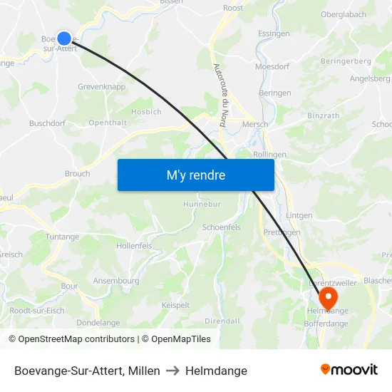 Boevange-Sur-Attert, Millen to Helmdange map