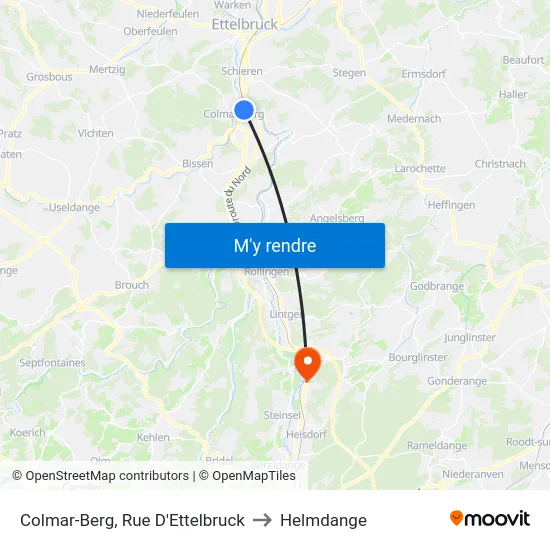 Colmar-Berg, Rue D'Ettelbruck to Helmdange map