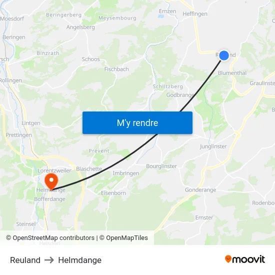 Reuland to Helmdange map