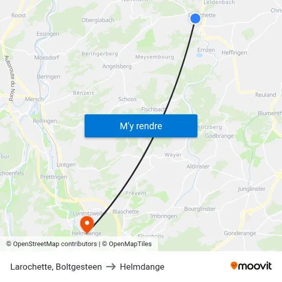 Larochette, Boltgesteen to Helmdange map