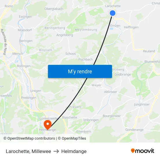 Larochette, Millewee to Helmdange map